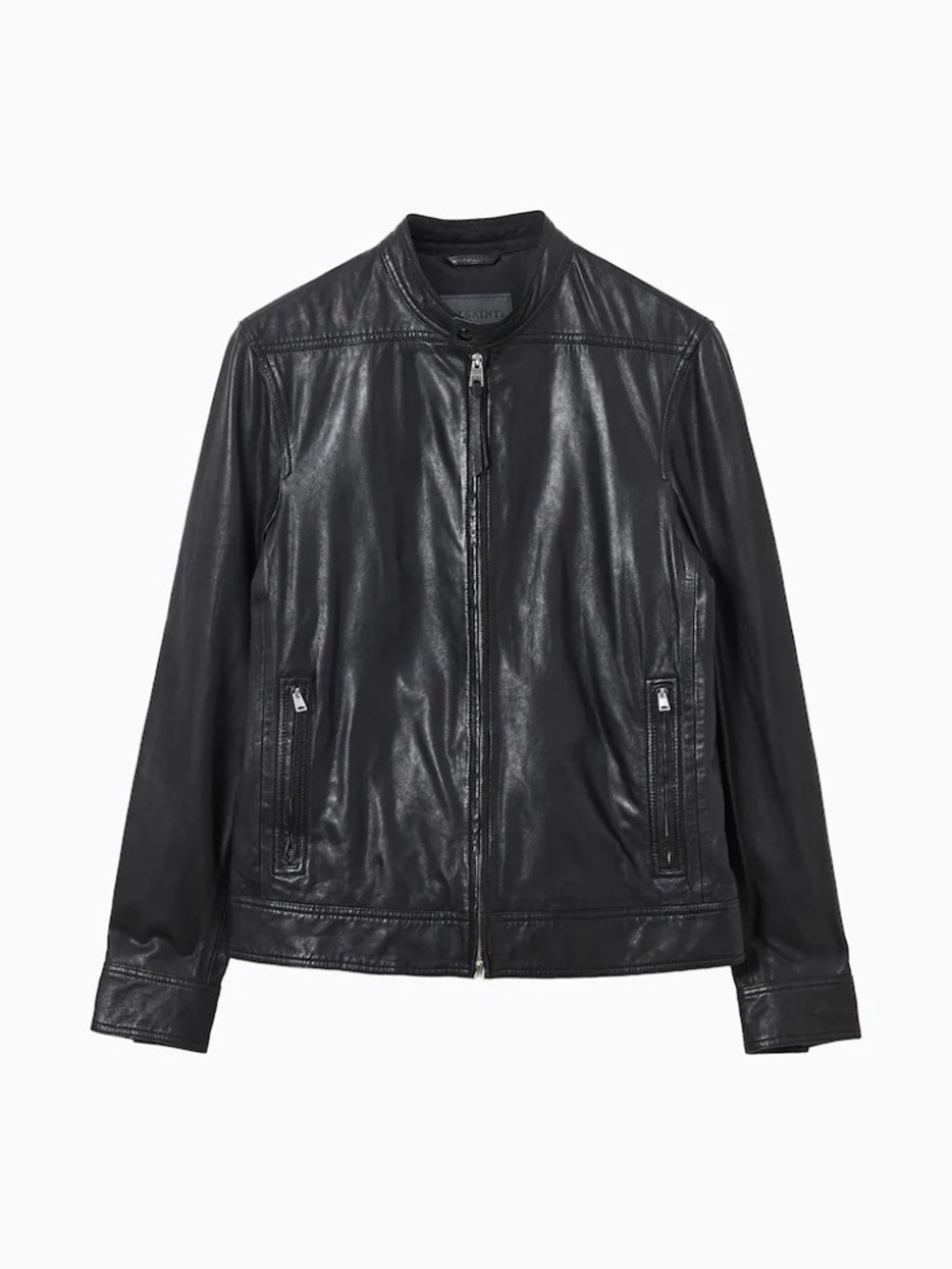 All Saints Black Colt Slim Fit Leather Jacket (XS)